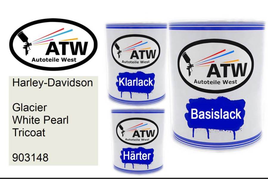 Harley-Davidson, Glacier White Pearl Tricoat, 903148: 1L Lackdose + 1L Klarlack + 500ml Härter - Set, von ATW Autoteile West.